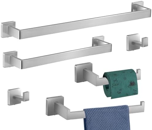 6-Pieces Bathroom Hardware Set Brushed Nickel Bathroom Accessories Set SUS304 Towel Bar Set Includes Towel Bar 24&16 Inch+Towel Holder+Toilet Paper Holder+2 Towel Hooks (6, Brushed Nickel, 24 Inch) by TAUN