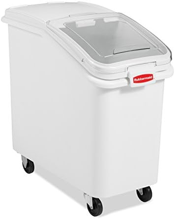 Rubbermaid Commercial Products ProSave Shelf-Storage Ingredient Bin With Scoop 500-Cup capacity Plastic White Sliding Lid Container with Wheels for Kitchen/Restaurant Food Organization - Image 3