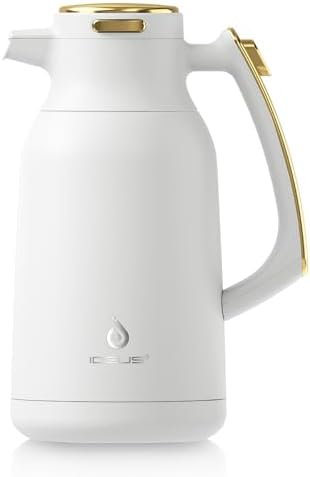 IDEUS Thermal Coffee Carafe 68oz, Beverage Dispenser White-Gold by IDEUS