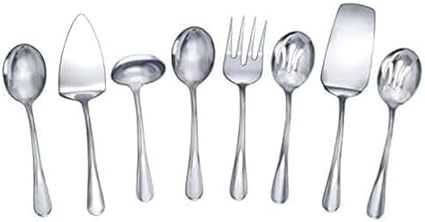 Mikasa Gourmet Basics Kaylee 8-Piece Serving Set, 18/0 Stainless Steel, Ladle, Lasagna Server, Cake Server, Tablespoons, Cold Meat Fork, Dishwasher Safe, (Pack of 6) by GourmetBasicsbyMikasa