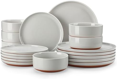 MALACASA Plates and Bowls Sets, 18 Pieces Modern Ceramic Dinnerware Set for 6 Kitchen Dinner Set Stoneware Dishware Dishes Set Microwave and Dishwasher Safe, Grey, Series TARA by MALACASA