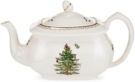 Spode Christmas Tree Gold Teapot - Elegant 36 Oz Porcelain Tea Pot with Infuser, Festive 22K Gold Accents, Christmas Tree Design - Dishwasher Safe Teapot for Holiday Tea Parties and Gifts by Spode