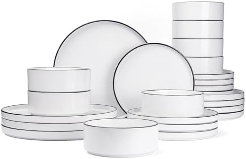 Famiware Nebula 24-Piece Dinnerware Set, White with Black Rim by Famiware
