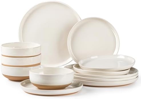 AmorArc Dinnerware Sets for 4, 12 Pieces Ceramic Plates and Bowls Set by AmorArc