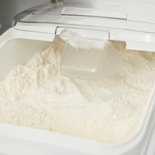Rubbermaid Commercial Products ProSave Shelf-Storage Ingredient Bin With Scoop, 600-Cup capacity, Plastic, White, Sliding Lid, Container with Wheels for Kitchen/Restaurant Food Organization - Image 4