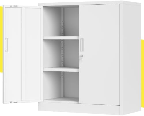 CJF Metal Storage Cabinet, 36" H Locking Storage Cabinet with Shelves and Doors for Home Office, Garage, Utility Room, Entryway(White) by CJF