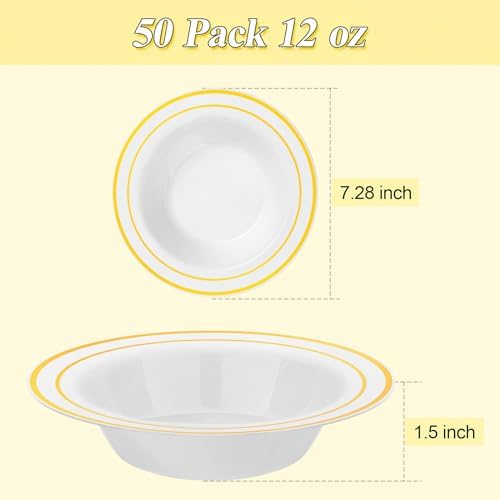 BESTSTAR 100 Pack Disposable Soup Bowls with Gold Rim - Image 4