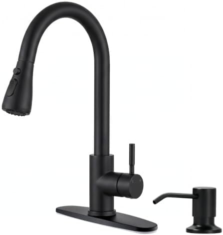 VFAUOSIT Kitchen Faucet with Pull Down Sprayer, Black, with Soap Dispenser by VFAUOSIT