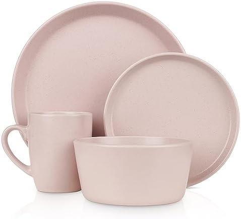 Stone Lain Albie Stoneware 16-Piece Modern Dinnerware Set, Kitchen Plates and Bowls Sets, Service for 4, Pink, Microwave & Dishwasher Safe - Image 3