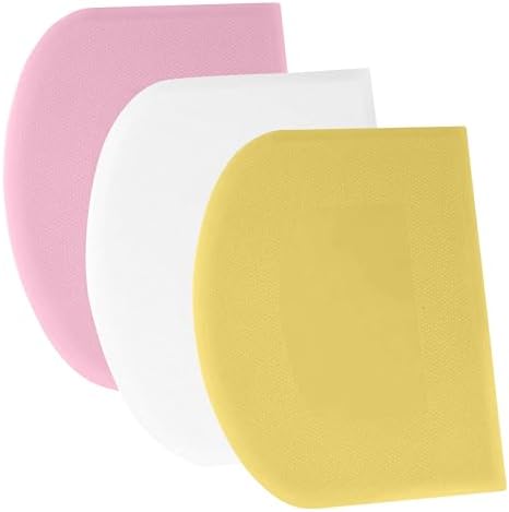 SURDOCA Dough Scraper Bench Scraper - 3P 11.8x7.3" Plastic Flexible Bowl Scraper, Sharp Edge & Angles Cake Scraper. Non-Slip Bakeware Decorating Tools Sculpting & Modeling Tools - Yellow+White+Pink by SURDOCA