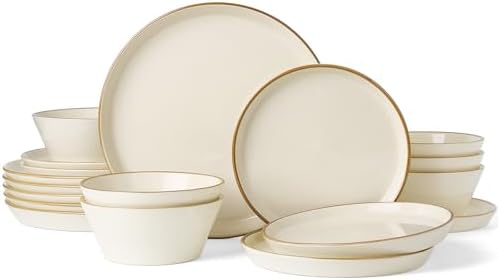 Famiware Saturn Plates and Bowls with Rim, Stoneware Dinnerware Sets for 6 by Famiware