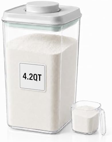 POP Airtight Flour-Rice Food-Storage Container - 4L/4.2Qt Jar with Lid and 3.3Oz Scoop | BPA-Free | Can Hold 5lb of Flour or 5lb of Rice | Stackable and Durable by USYOGO