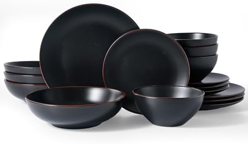 Famiware Venus Stoneware Dinnerware Sets with Pasta Bowls, Dishes Set for 4 by Famiware