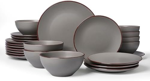 Famiware Venus Plates and Bowls Sets with Rim, Stoneware Dinnerware for 8 by Famiware