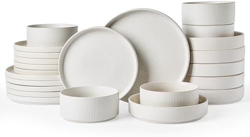 Famiware Star Stoneware Dinnerware Sets with Pasta Bowls, 24pc Dishes for 6 by Famiware