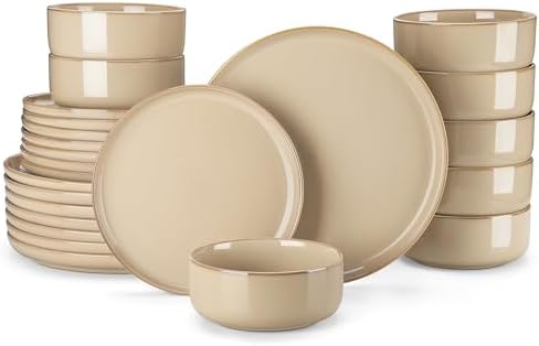 vancasso PLAYA Ceramic Plates and Bowls Sets, 24 Pieces Brown Dinnerware Sets for Kitchen, Reactive Glaze Dishes Set for 8, Dishwasher and Microwave Safe by vancasso