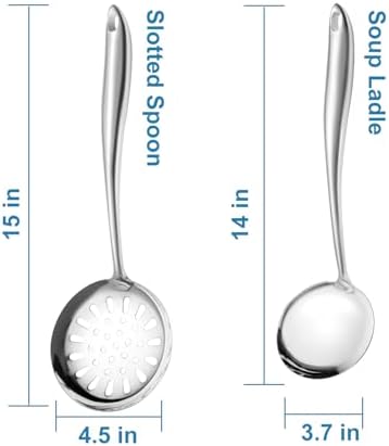 304 Wok Spoon Stainless Steel for 304 Stainless Steel Serving Utensilsr, 2 PCS Long Large Metal Cooking Utensil Tools Set with Slotted Spoon and Soup Ladle - Image 2