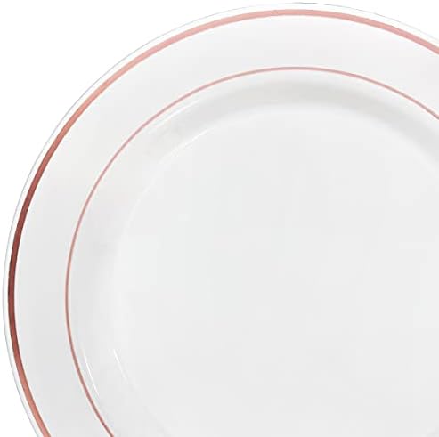 OCCASIONS 120 Plates Pack,(60 Guests) Heavyweight Premium Wedding Party Disposable Plastic Plates Set -60 x 10.5'' Dinner + 60 x 7.5'' Salad/Dessert (White & Rose Gold Rim) - Image 5