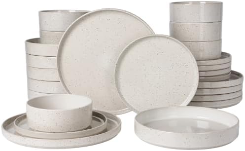 Famiware Nebula 24-Piece Dinnerware Set with Pasta Bowls, Creamy White by Famiware
