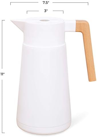 Thermal Coffee Carafe Brews Up to 68 Oz Insulated, Beechwood Handle, White - Image 5