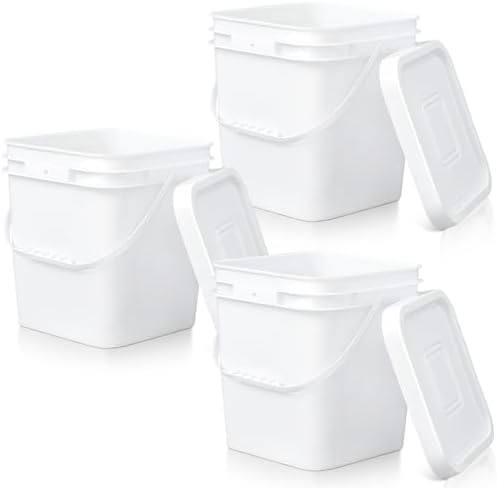 Mumufy 3 Pcs 3.5 Gallon Square Food Grade Bucket with Lid, White by Mumufy
