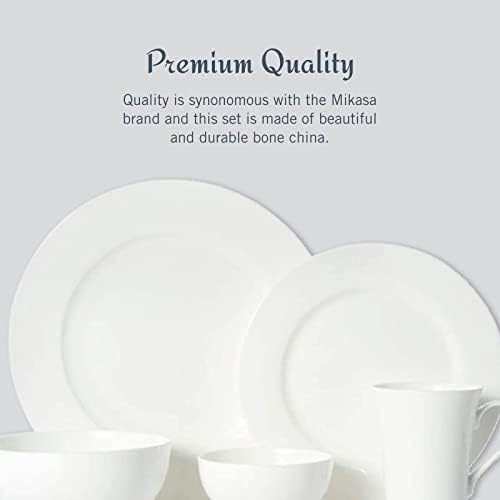 Mikasa Delray 40-Piece Bone China Dinnerware Set, White Round Dishes for 8 - Dinner Plates, Salad Plates, Cereal Bowls, Fruit Bowls and Mugs - Image 3