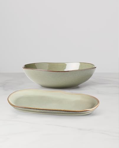Oneida Organic Shades Sage Green Stoneware 2-Piece Serving Platter Set - Image 4