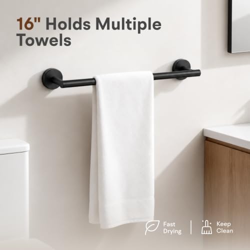 16 Inch Matte Black Bathroom Towel Bar, 2 Pieces Towel Racks for Bathroom SUS304 Thicken Stainless Steel Towel Holder - Image 2