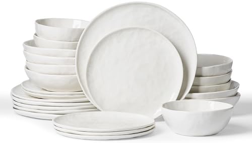 Famiware Porcelain Dinnerware Set for 6, 24-Piece, Polar White by Famiware