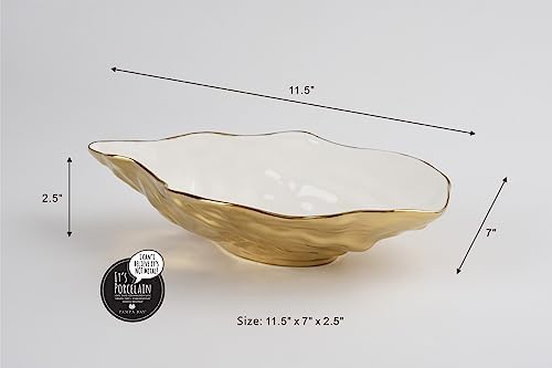 Pampa Bay Porcelain Medium Oyster Bowl, 11.25 x 7 Inch, White/Gold Tone, Oven and Dishwasher Safe - Image 2