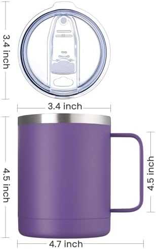 MEWAY 12oz Coffee Mug With Handle 8 Pack Bulk,Stainless Steel Insulated Travel Tumblers With Sliding Lid,Double Wall Vacuum Camping Cup for Hot & Cold Drinks Tea (Purple,Set of 8) - Image 4