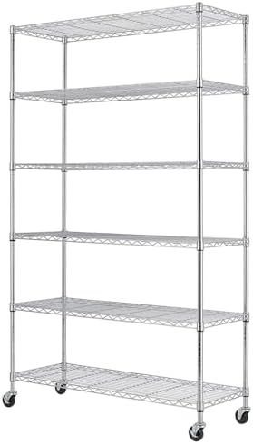 BestOffice | 6-Tier Wire Shelf with Wheels | 45" x 18" x 82" | Chrome by BestOffice