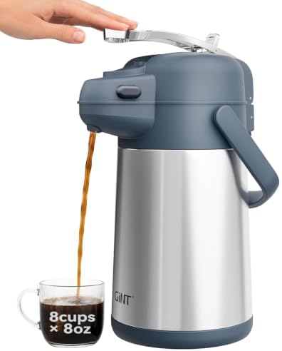 GiNT 74oz Airpot Coffee Dispenser with Pump, Insulated Coffee Carafe for Hot Liquids, Stainless Steel Vacuum Insulated Pump Dispenser for Home Office Small Commercial Outdoor Use(2.2L) by WelcometoGiNT