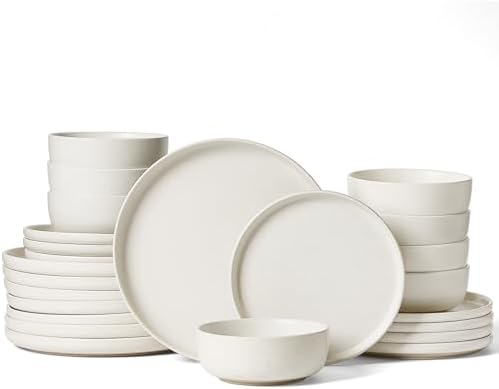 Famiware Milkyway 24-Piece Stoneware Dinnerware Set, Matte Beige White by Famiware