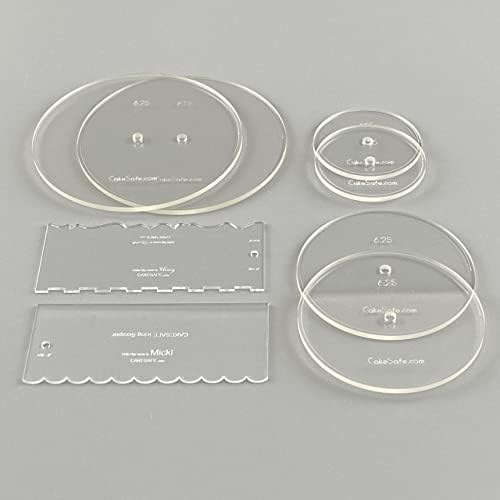 CAKESAFE Bare Necessities Cake Decorating Acrylic Disk Kit – 3 Sets - Round 4.25”, 6.25” and 8.25” Disk Sets (2 disks per size), 2-8" Icing Scrapers with 1 Scraper Edge and 3 Cake Comb Patterns - Image 2