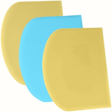 SURDOCA Dough Scraper Bench Scraper - 3P 5.9x4.3" Plastic Flexible Bowl Scraper, Sharp Edge & Angles Cake Scraper. Non-Slip Bakeware Decorating Tools Sculpting & Modeling Tools - Yellow+Blue+Yellow by SURDOCA