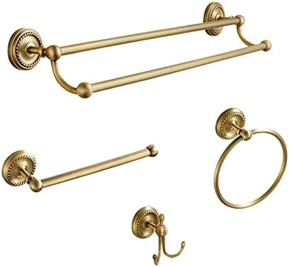 4 Piece Antique Brass Gold Bathroom Accessories Set - 24” Towel Holder, Antique Bar Brass Bath Accessories - Wall Mounted Bathroom Hardware Accessory Set by TooCust