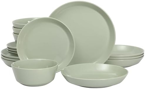 Gibson Home Summer Shades 16 Piece Plates and Bowls Dishes Service for 4 Porcelain Dinnerware Set - Green by GibsonHomewares