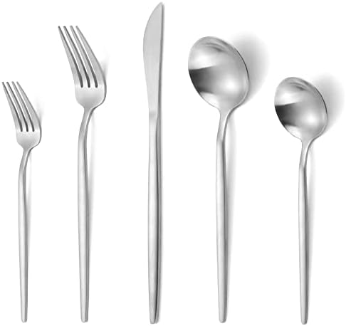 Matte Silverware Set, VANVRO 20-Piece Stainless Steel Flatware Set, Satin Finish tableware Cutlery Set, Service for 4, Home and Restaurant, Dishwasher Safe by VANVRO