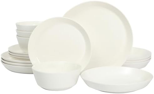 Gibson Home Summer Shades 16 Piece Plates and Bowls Dishes Service for 4 Porcelain Dinnerware Set - White by GibsonHomewares