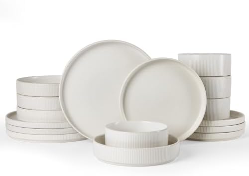 Famiware Star Stoneware Dinnerware Sets with Pasta Bowls, 16pc Dishes for 4 by Famiware