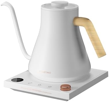 INTASTING Electric Kettles, Gooseneck Electric Kettle, ±1℉ Temperature Control, Stainless Steel Inner, Quick Heating, for Pour Over Coffee, Brew Tea, Boil Hot Water, 0.9L (White) by Cocinare