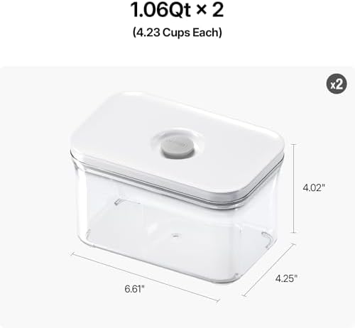 VAKUEN Premium Airtight Food Storage Containers, Rectangular 2PC(1.06qt), Smart One-Click Seal Lid, No Hinges, Patented Double Silicone Lining, 100% Leak Proof, BPA-FREE, Dishwasher, Microwave Safe - Image 2