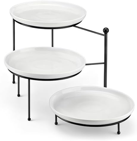 MALACASA 3 Tier Round Rotating Cupcake & Cake Stand, Porcelain Serving Tray by MALACASA
