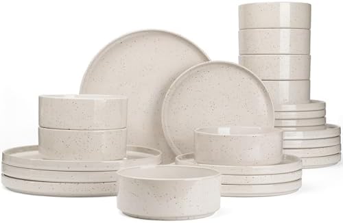 Famiware Nebula 24-Piece Stoneware Dinnerware Set, Creamy White by Famiware