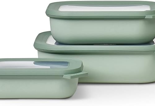 Mepal – Multi Bowl Cirqula 3-Piece Set – Food Storage Container with Lid - Suitable as Airtight Storage Box for Fridge & Freezer, Microwave Container & Servable Dish - 500, 1000, 2000ml - Nordic sage by MEPAL