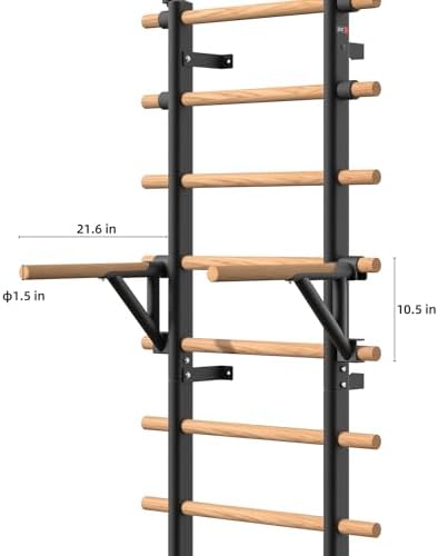 DHT Wood Stall Bar, Swedish Ladder Suspension Trainer with 9 Strategic Rods, for Home, Gym, School and Clinics, Black - Image 5