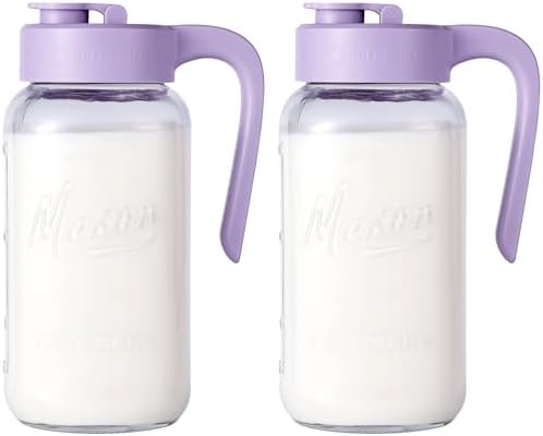 Mason Jar Pitcher, 2 pcs 64 oz (2 quart), Glass Pitcher with Lid by spreccio
