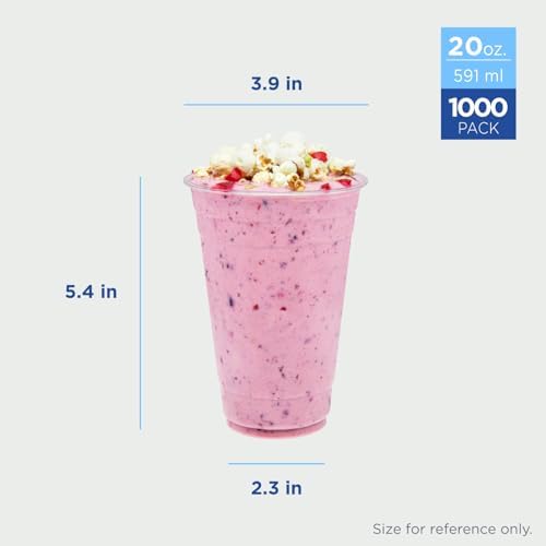 Karat [1,000 ct] 20oz Plastic Cups, Clear Disposable Cold Cup for Iced Coffee, Smoothies, and More, 98mm (C-KC20) - Image 4