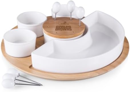 PICNIC TIME NFL Symphony Appetizer Serving Tray Set, Party Platter Set, Appetizer Plate, (Bamboo & White Ceramic) by PicnicTimeFamilyofBrands